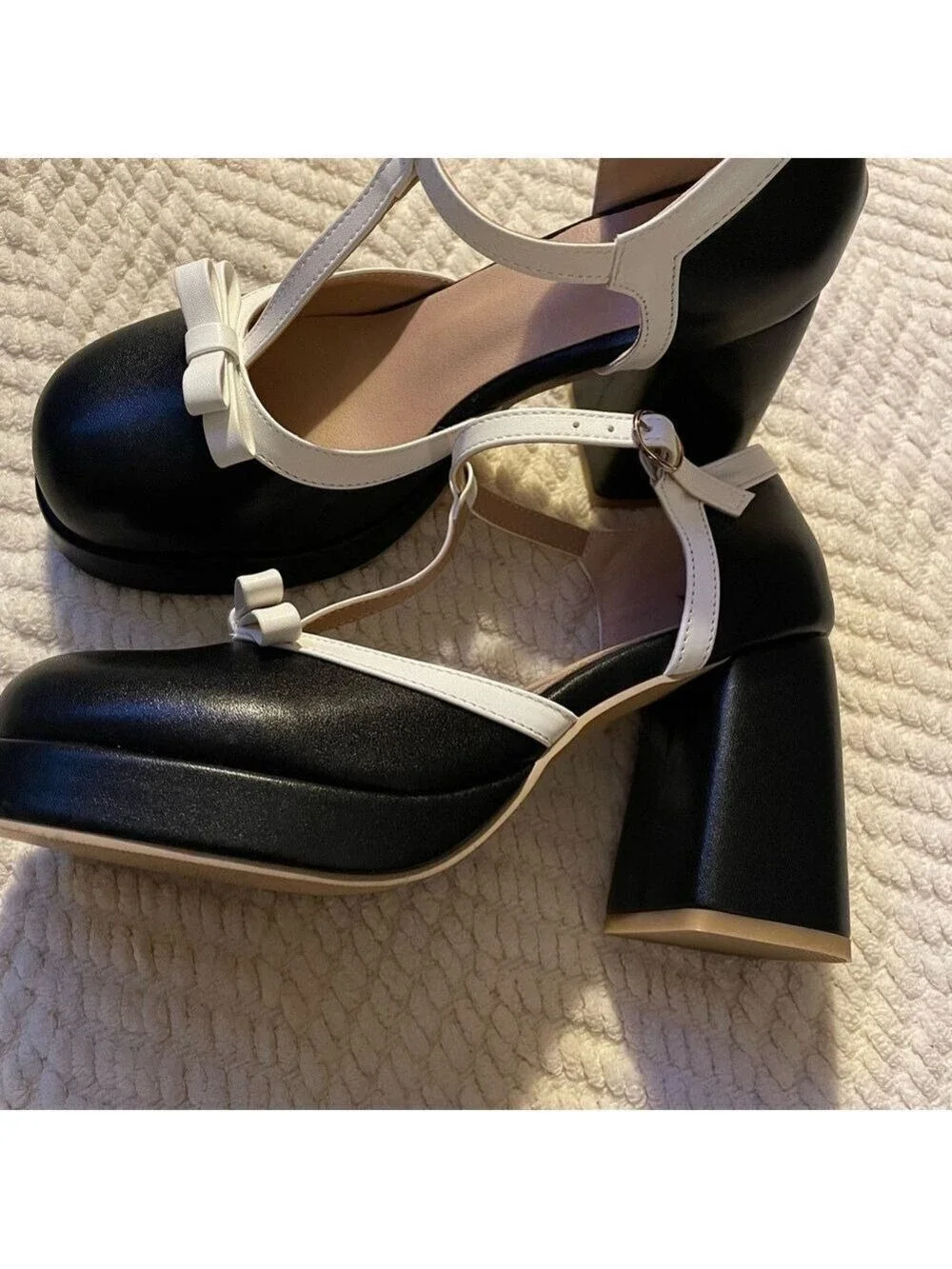 Women's Black White Platform Heels Size 40